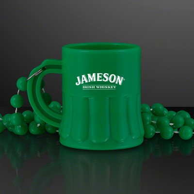 1 oz. Green Mug Shot Glass on Bead Necklace (NON-Light Up) - PRINTED